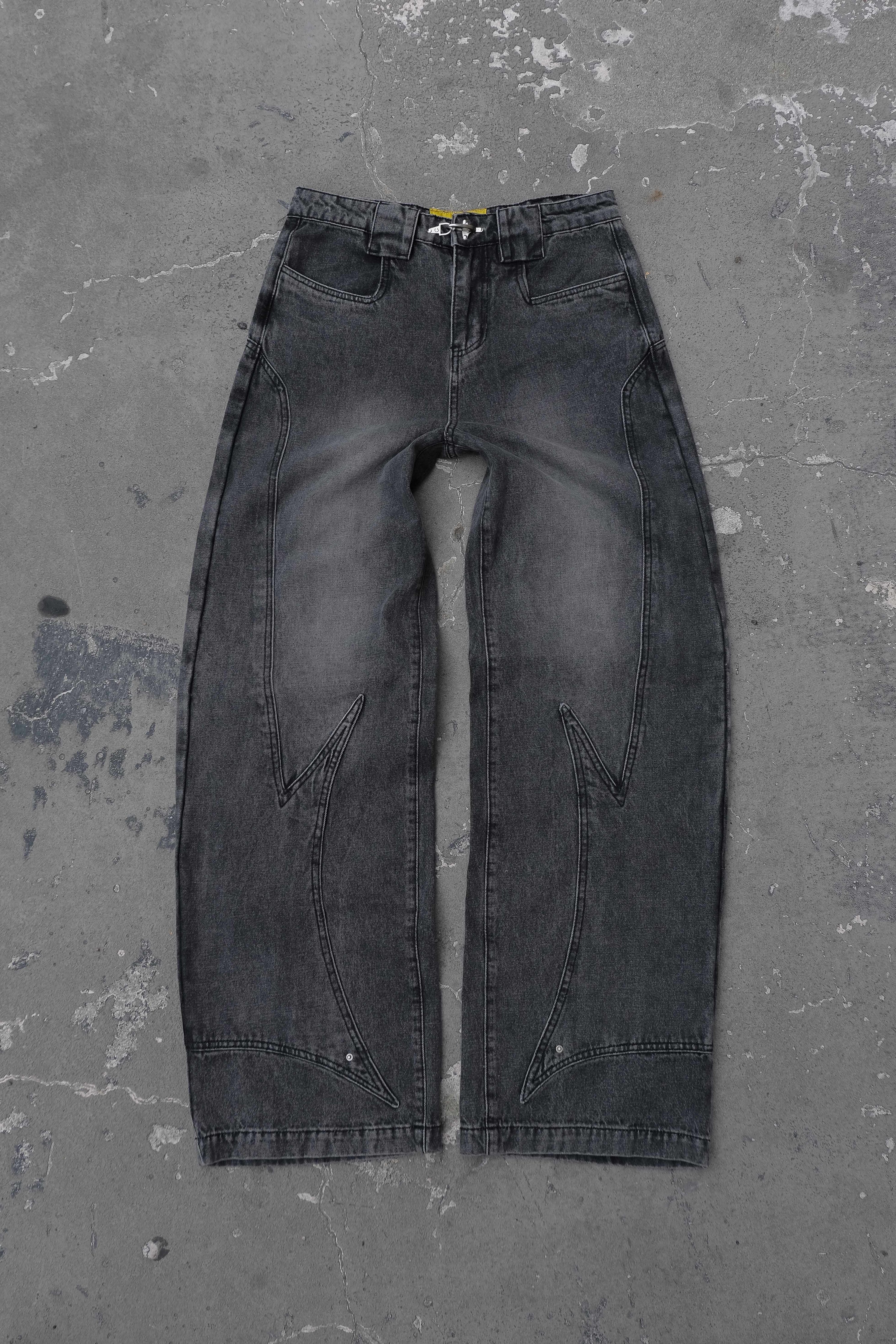 TALISHKO™   Irregular Zip Up Washed Jeans